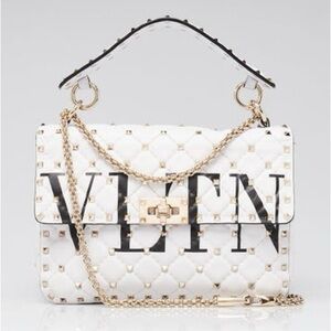 Authentic Valentino Garavani White Rockstud Quilted Crossbody Bag